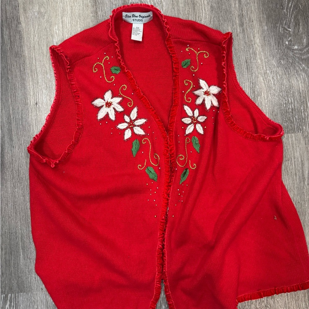 Red Floral vintage Christmas sweater Vest